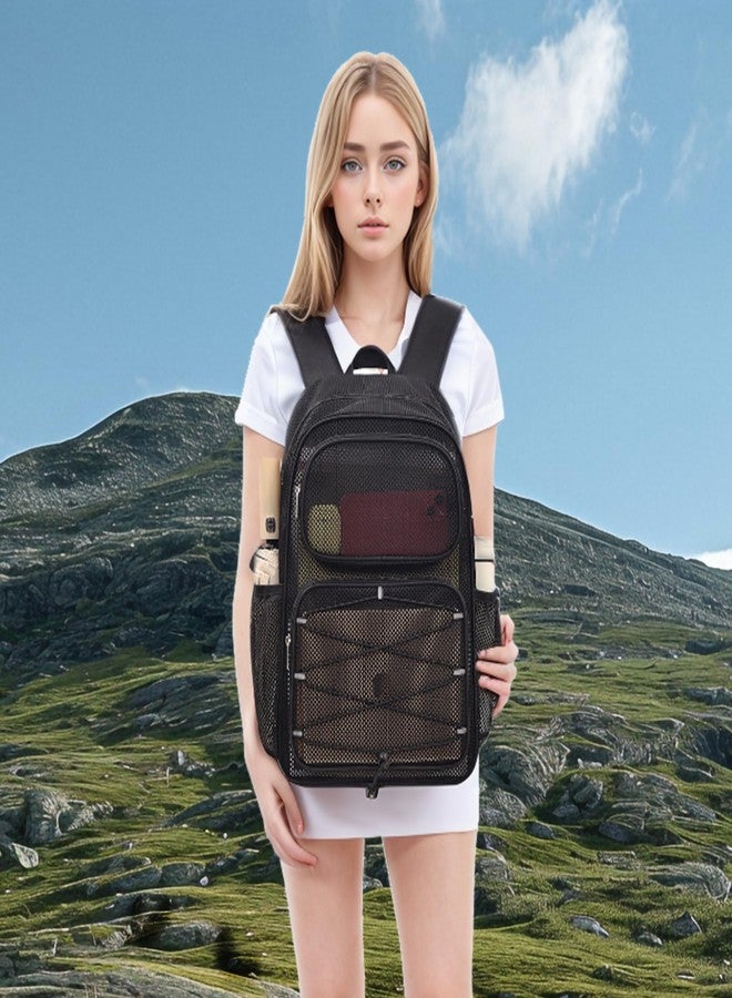 Bagenius Mesh Backpack Heavy Duty See Through Mesh Bag with Paded Strap Large Capacity for Sports Hiking Travel Outdoor Beach, Black - Image 2