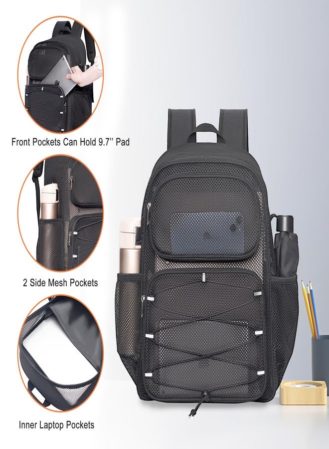 Bagenius Mesh Backpack Heavy Duty See Through Mesh Bag with Paded Strap Large Capacity for Sports Hiking Travel Outdoor Beach, Black - Image 5