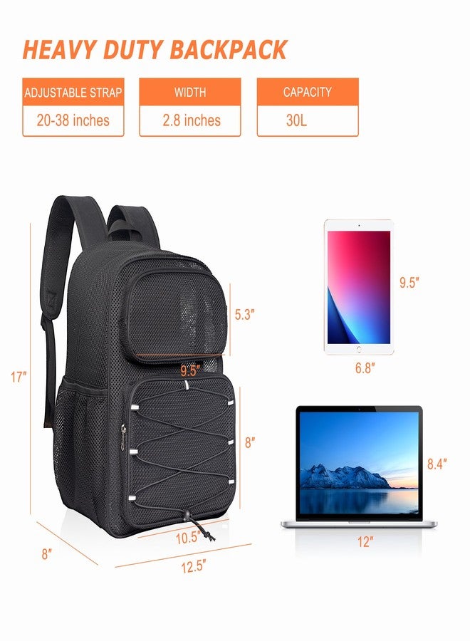 Bagenius Mesh Backpack Heavy Duty See Through Mesh Bag with Paded Strap Large Capacity for Sports Hiking Travel Outdoor Beach, Black - Image 3