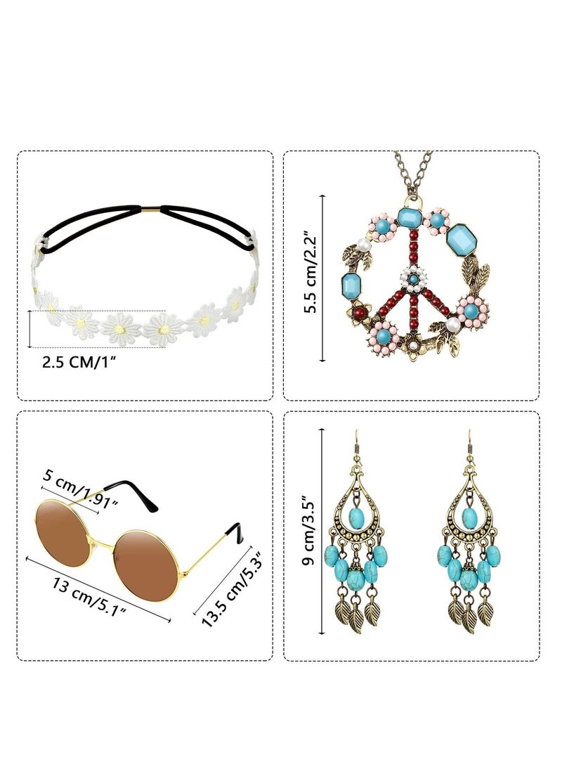 SYOSI Hippie Costume Set 4 Pieces Hippie Costume Set Include Sunglasses Headband, Necklace and Earring Hippie Accessories for Women 60s 70s Party  - Image 2