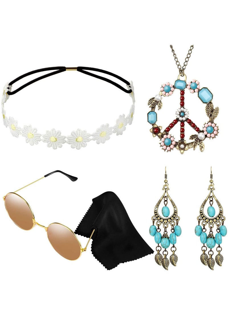 SYOSI Hippie Costume Set 4 Pieces Hippie Costume Set Include Sunglasses Headband, Necklace and Earring Hippie Accessories for Women 60s 70s Party  - Image 1