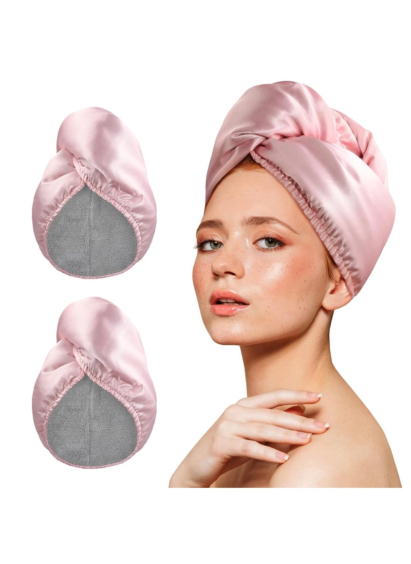 YoulerTex - YoulerTex Microfiber Hair Towel Wrap Turban 2Pack Head Towels for Drying Women Curly Long Wet Plopping Hair Quick Rapid Dry Anti Frizz Absorbent Hair Towel After Shower PinkSilverWhite - Image 1