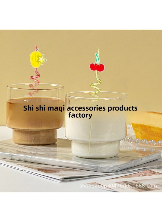 Luminous Fruit Straw PET Spiral Straw Cartoon Straw Sticker Patch Food Grade Color Elbow Decoration-Color:XXG270-16-Specifications:Straw + Shoe Flower - Image 5