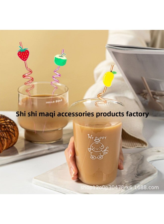 Luminous Fruit Straw PET Spiral Straw Cartoon Straw Sticker Patch Food Grade Color Elbow Decoration-Color:XXG270-16-Specifications:Straw + Shoe Flower - Image 4