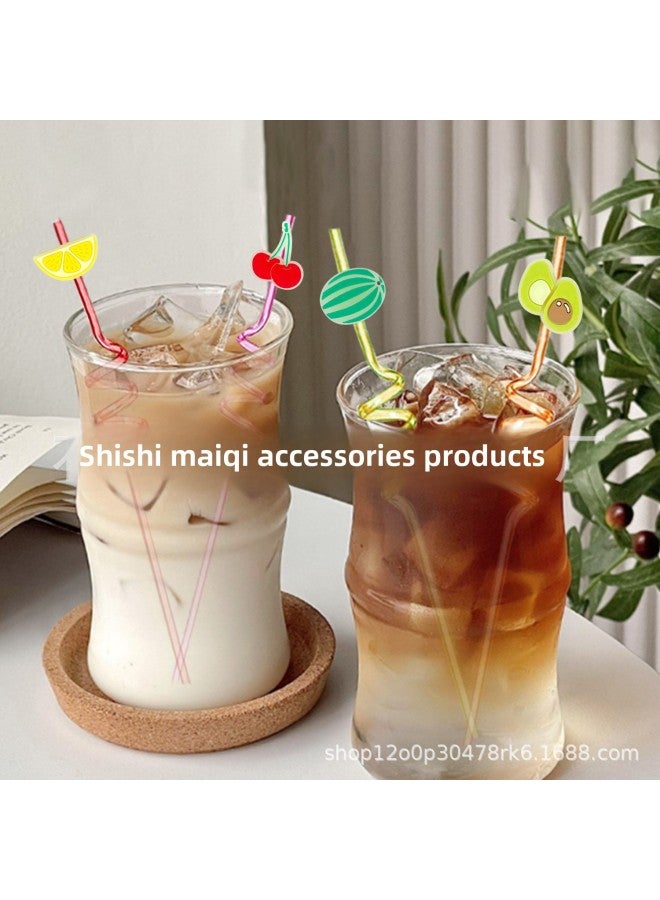 Luminous Fruit Straw PET Spiral Straw Cartoon Straw Sticker Patch Food Grade Color Elbow Decoration-Color:XXG270-16-Specifications:Straw + Shoe Flower - Image 3
