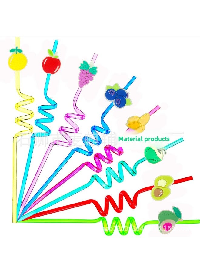 Luminous Fruit Straw PET Spiral Straw Cartoon Straw Sticker Patch Food Grade Color Elbow Decoration-Color:XXG270-16-Specifications:Straw + Shoe Flower - Image 2