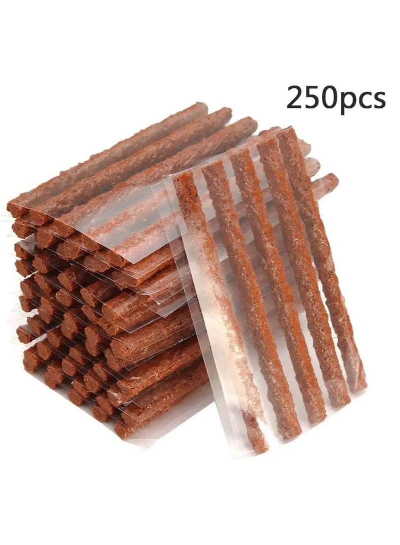 KASTWAVE 250 Pcs Brown Tire Repair Strings,Emergency Tubeless Tire Puncture Repair Strip Strings Kit, 100mm x 6 mm Automotive Tool Tire Repair Rubber Plugs for Tires Car, Bike, Wheelbarrow, Mower - Image 1