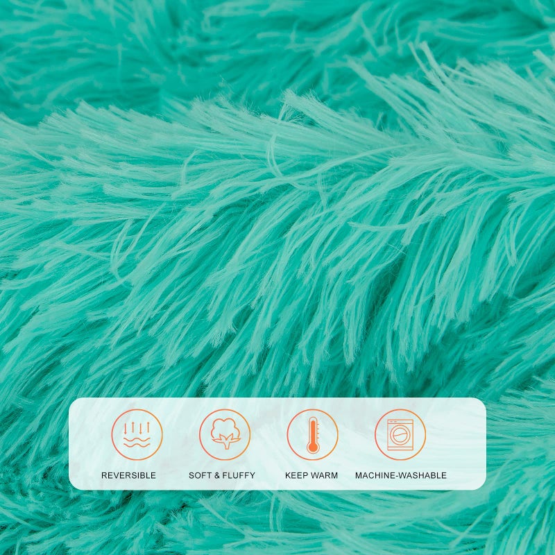 TOONOW Extra Soft Fuzzy Faux Fur Blanket Twin Size 70""x78""  Reversible Lightweight Plush Fuzzy Cozy Soft Blankets and Throws for Couch Sofa Bed  Decorative Fluffy Plush Comfy Blanket  Turquoise - Image 3