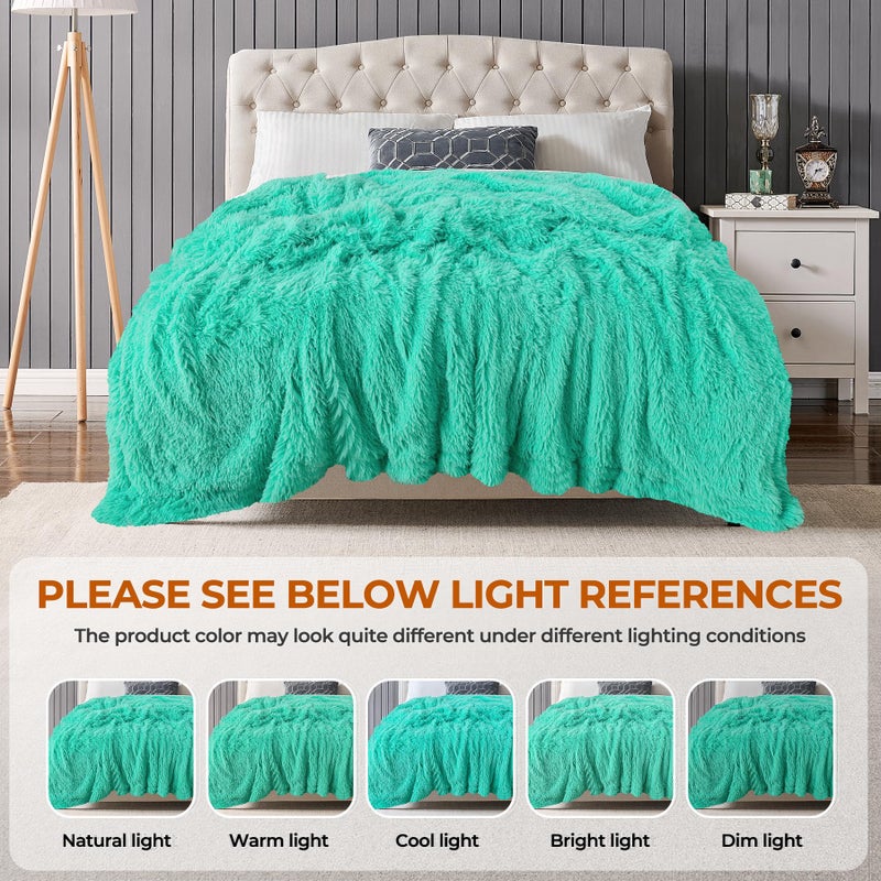 TOONOW Extra Soft Fuzzy Faux Fur Blanket Twin Size 70""x78""  Reversible Lightweight Plush Fuzzy Cozy Soft Blankets and Throws for Couch Sofa Bed  Decorative Fluffy Plush Comfy Blanket  Turquoise - Image 5