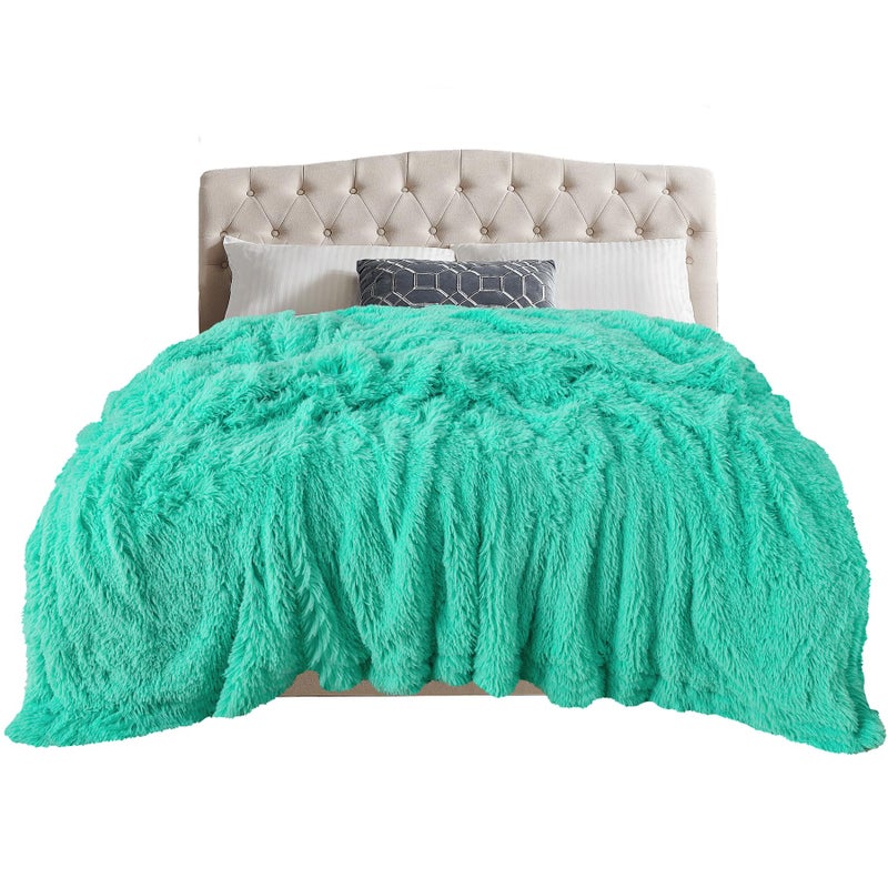TOONOW Extra Soft Fuzzy Faux Fur Blanket Twin Size 70""x78""  Reversible Lightweight Plush Fuzzy Cozy Soft Blankets and Throws for Couch Sofa Bed  Decorative Fluffy Plush Comfy Blanket  Turquoise - Image 1
