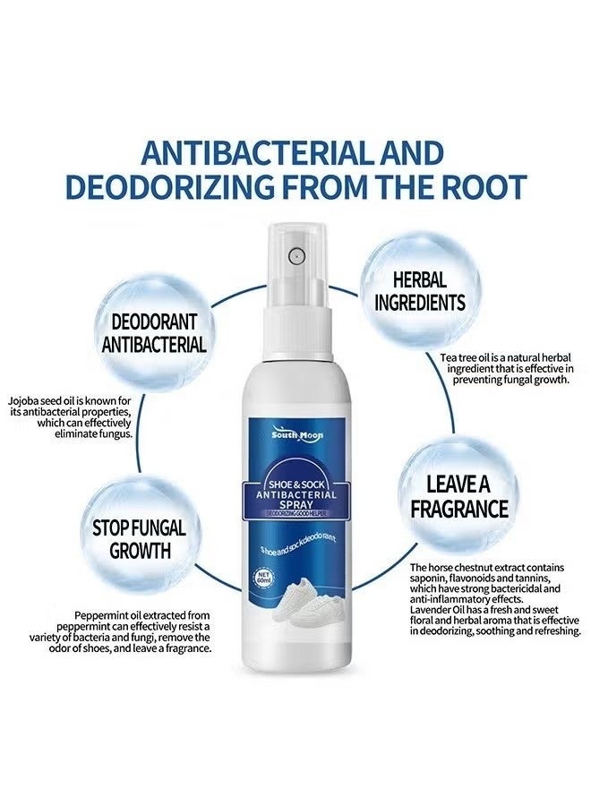 SOUTH MOON 60ml Shoe and Sock Antibacterial Spray Shoe Odor Eliminator Deodorizer Spray and Removes Bad Smells of Boots Heels Tennis Shoe Cleats Sneakers Ballet Shoe Sports Shoes - Image 2