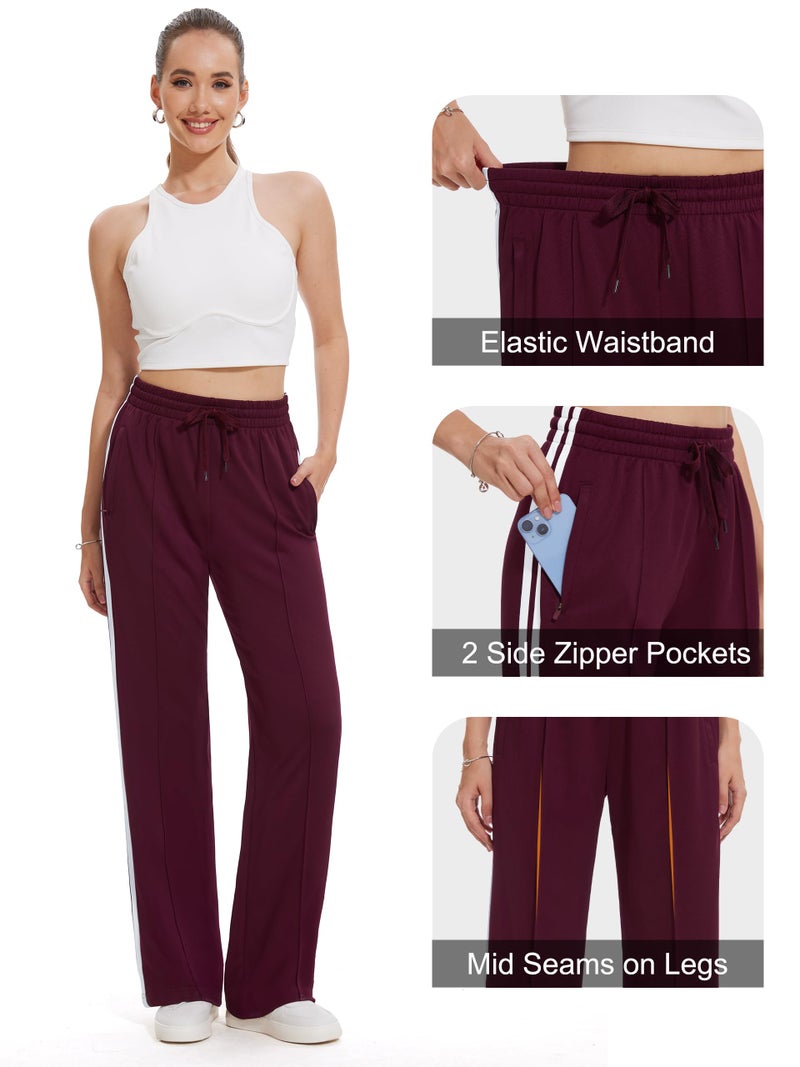 Tapata Women's 34" Inseam Tall Track Pants Loose Straight Leg Jogging Sweatpants Warm-Up Sports Athletic Running, Burgundy, L - Image 4