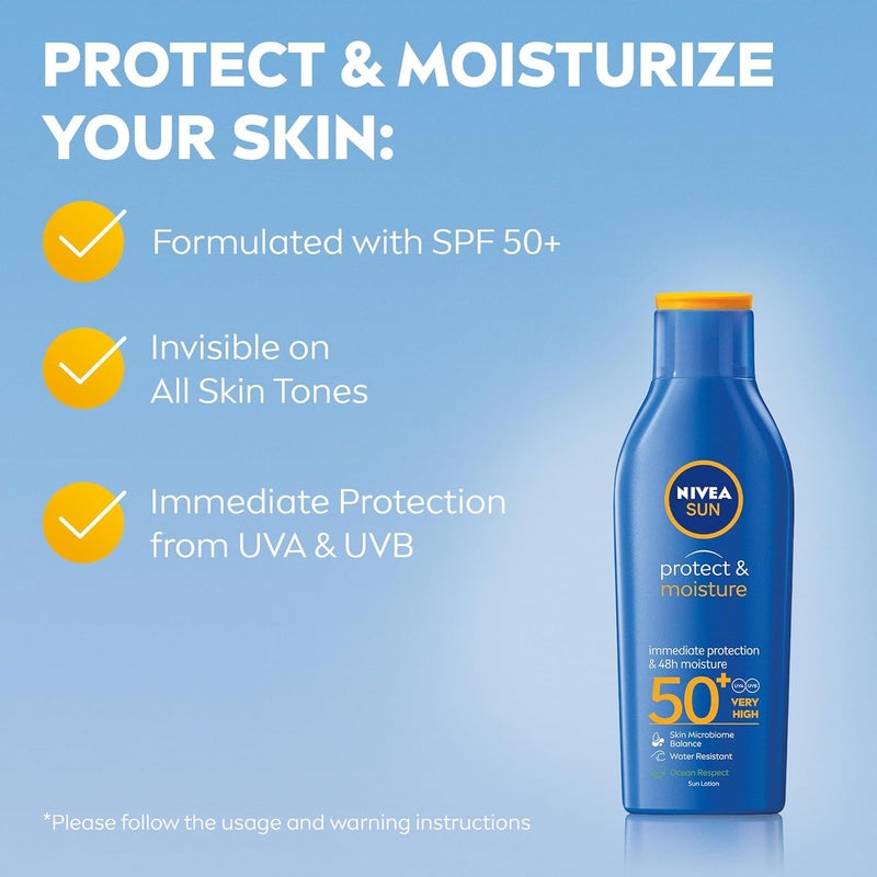 نيفيا لوشن نيفيا للحماية من الشمس، مرطب وواقي، عامل حماية من الشمس 50+، حماية فائقة وفورية من الأشعة فوق البنفسجية بنوعيها UVA وUVB، ترطيب يدوم 48 ساعة، مقاوم للماء، يحافظ على توازن ميكروبيوم البشرة، 200 مل - Image 4