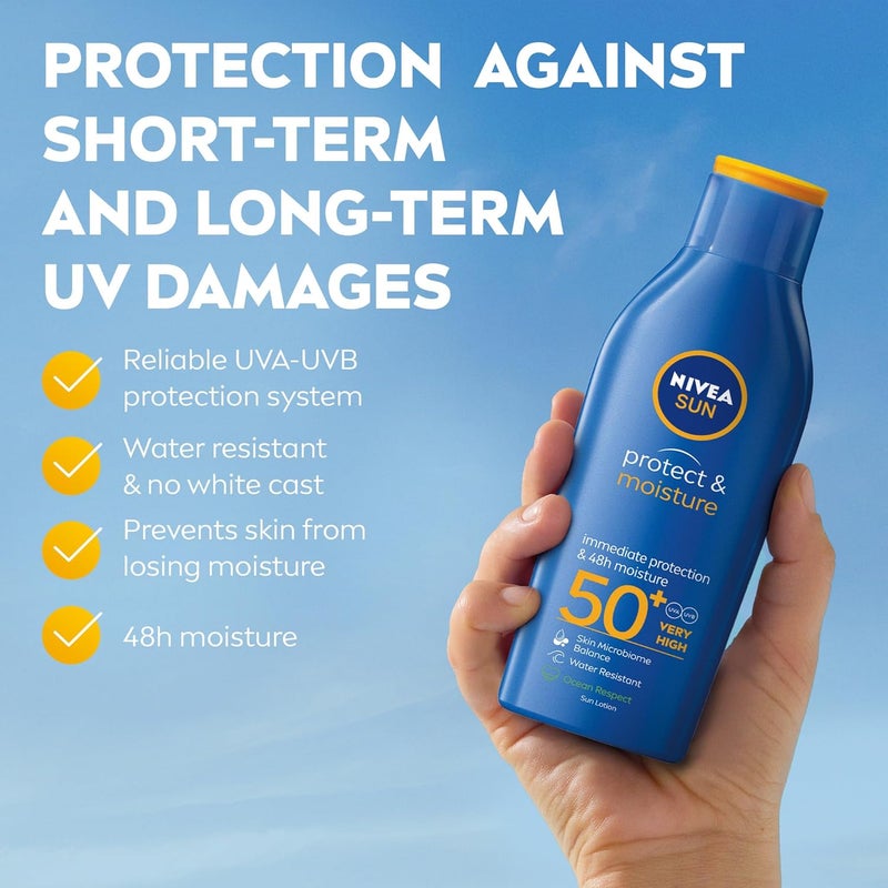 نيفيا لوشن نيفيا للحماية من الشمس، مرطب وواقي، عامل حماية من الشمس 50+، حماية فائقة وفورية من الأشعة فوق البنفسجية بنوعيها UVA وUVB، ترطيب يدوم 48 ساعة، مقاوم للماء، يحافظ على توازن ميكروبيوم البشرة، 200 مل - Image 5
