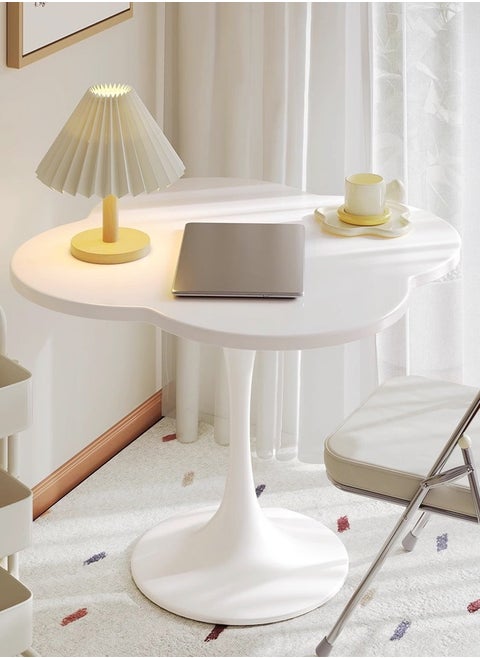 Multipurpose Use Small Tulip Dining Table Metal Base Coffee Table Center Table Wood Tabletop Workstation Computer Table for Living Room Bedroom 80x73 cm