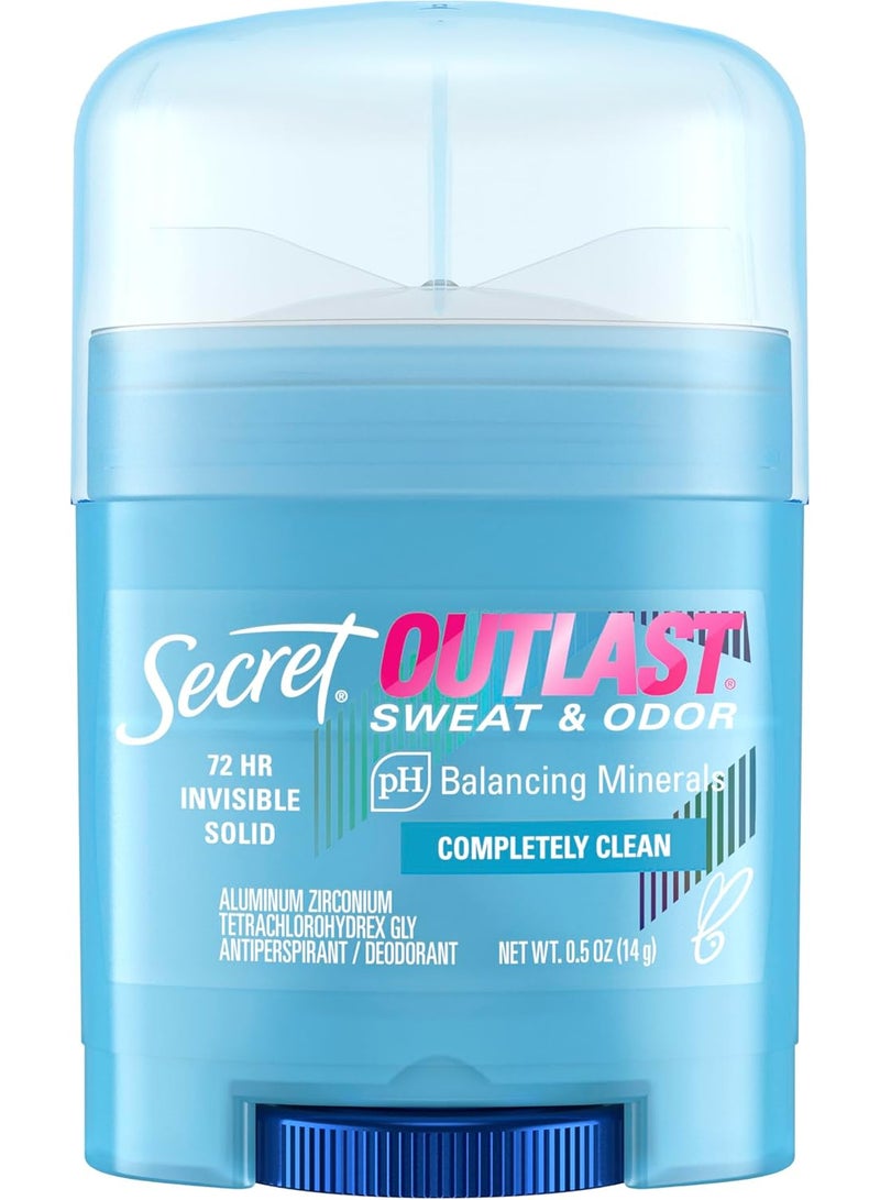Secret Outlast Antiperspirant Deodorant for Women, Sweat & Odor Protection, PH Balancing Minerals, Invisible Solid, Completely Clean Scent, Travel Size, 0.5 oz - Image 1