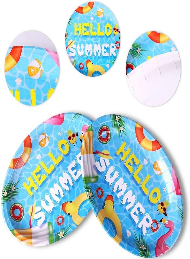 KEPATO 25 Pack Summer Paper Plates,12 Inch Large Disposable Paper Plates, Heavy Duty Oval Pool Party, Beach, Luau Tableware Summer Party Decorations - Image 5