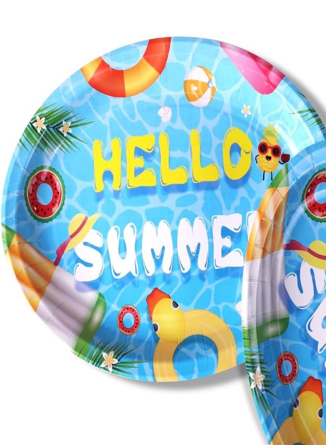 KEPATO 25 Pack Summer Paper Plates,12 Inch Large Disposable Paper Plates, Heavy Duty Oval Pool Party, Beach, Luau Tableware Summer Party Decorations - Image 4
