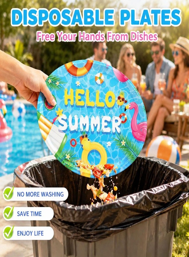 KEPATO 25 Pack Summer Paper Plates,12 Inch Large Disposable Paper Plates, Heavy Duty Oval Pool Party, Beach, Luau Tableware Summer Party Decorations - Image 3
