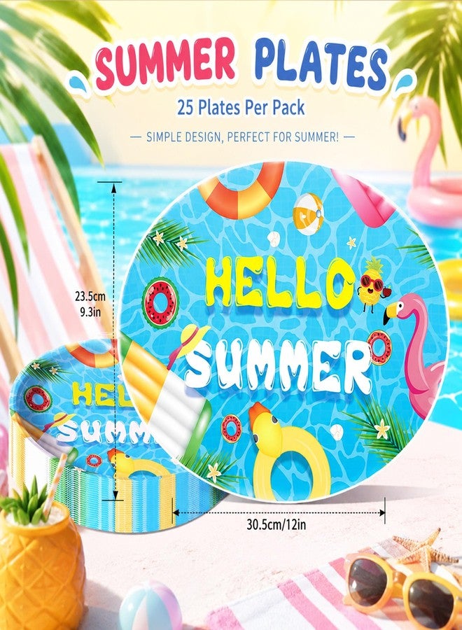 KEPATO 25 Pack Summer Paper Plates,12 Inch Large Disposable Paper Plates, Heavy Duty Oval Pool Party, Beach, Luau Tableware Summer Party Decorations - Image 2