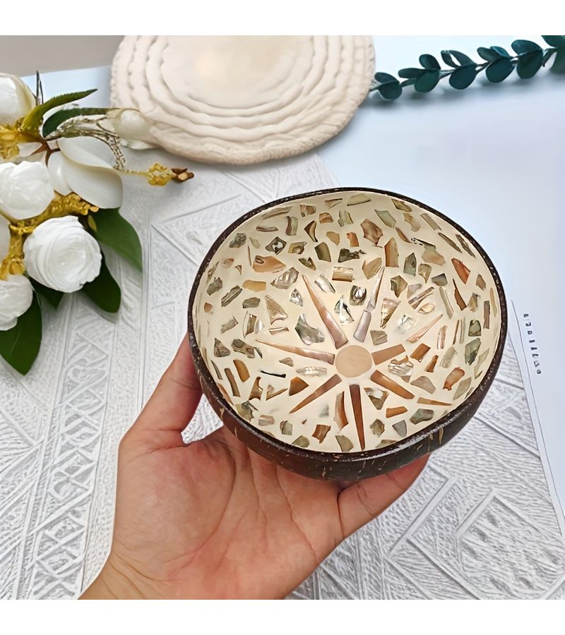 وعاء جوز الهند الطبيعي الصدفي، ديكور منزلي إبداعي بأسلوب مشرق، وعاء سلطة وتحلية وحفظ وتزيين - Image 5