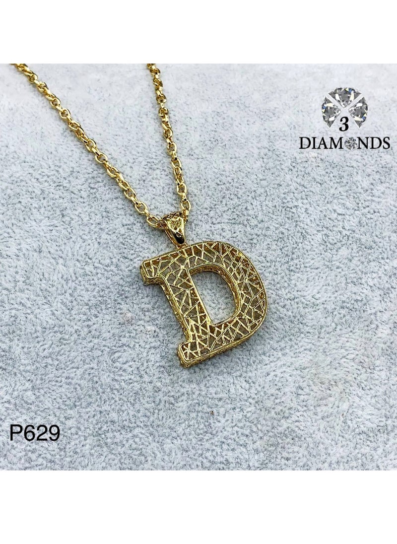 3Diamonds - Elegant Women's High-Quality D-Shaped Pendant Necklace, Gold Plated – Stylish, Durable, Perfect for Gifts and Special Occasions - Image 1
