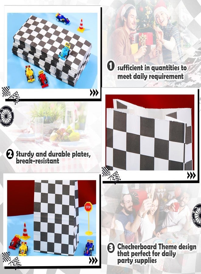 Watersay 50 Pack Checkered Racing Paper Bags 8lb Black and White Race Car Kraft Paper Treat Goodie Candy Bags for Birthday Party Decorations Supplies - Image 3