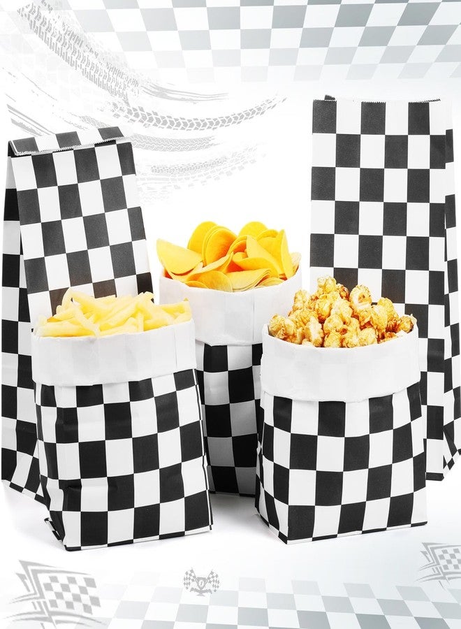 Watersay 50 Pack Checkered Racing Paper Bags 8lb Black and White Race Car Kraft Paper Treat Goodie Candy Bags for Birthday Party Decorations Supplies - Image 1