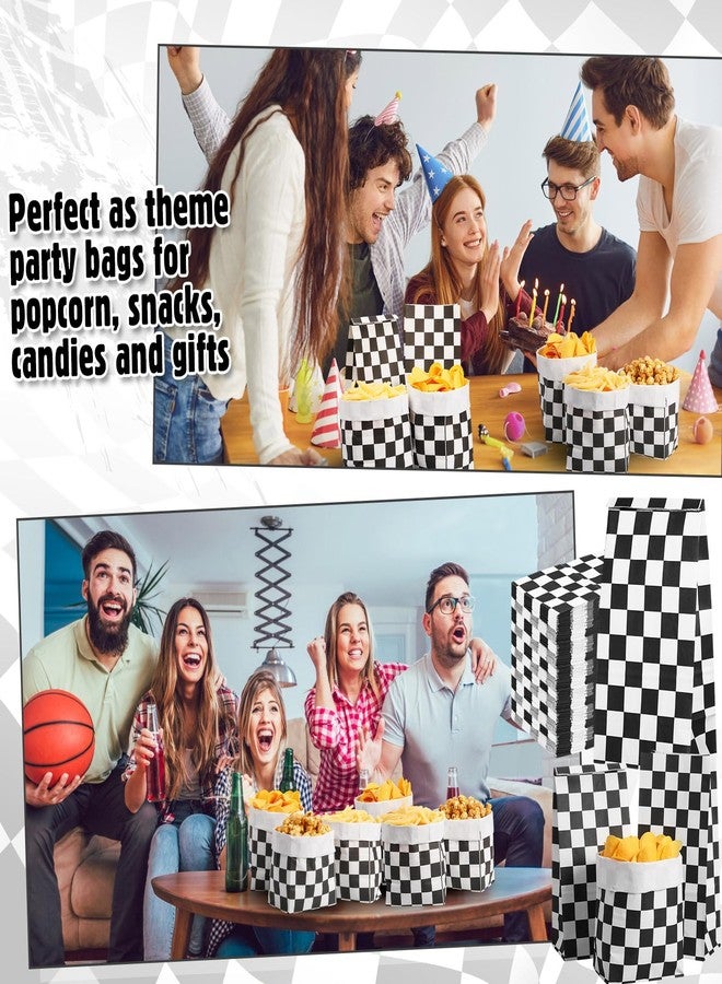 Watersay 50 Pack Checkered Racing Paper Bags 8lb Black and White Race Car Kraft Paper Treat Goodie Candy Bags for Birthday Party Decorations Supplies - Image 4