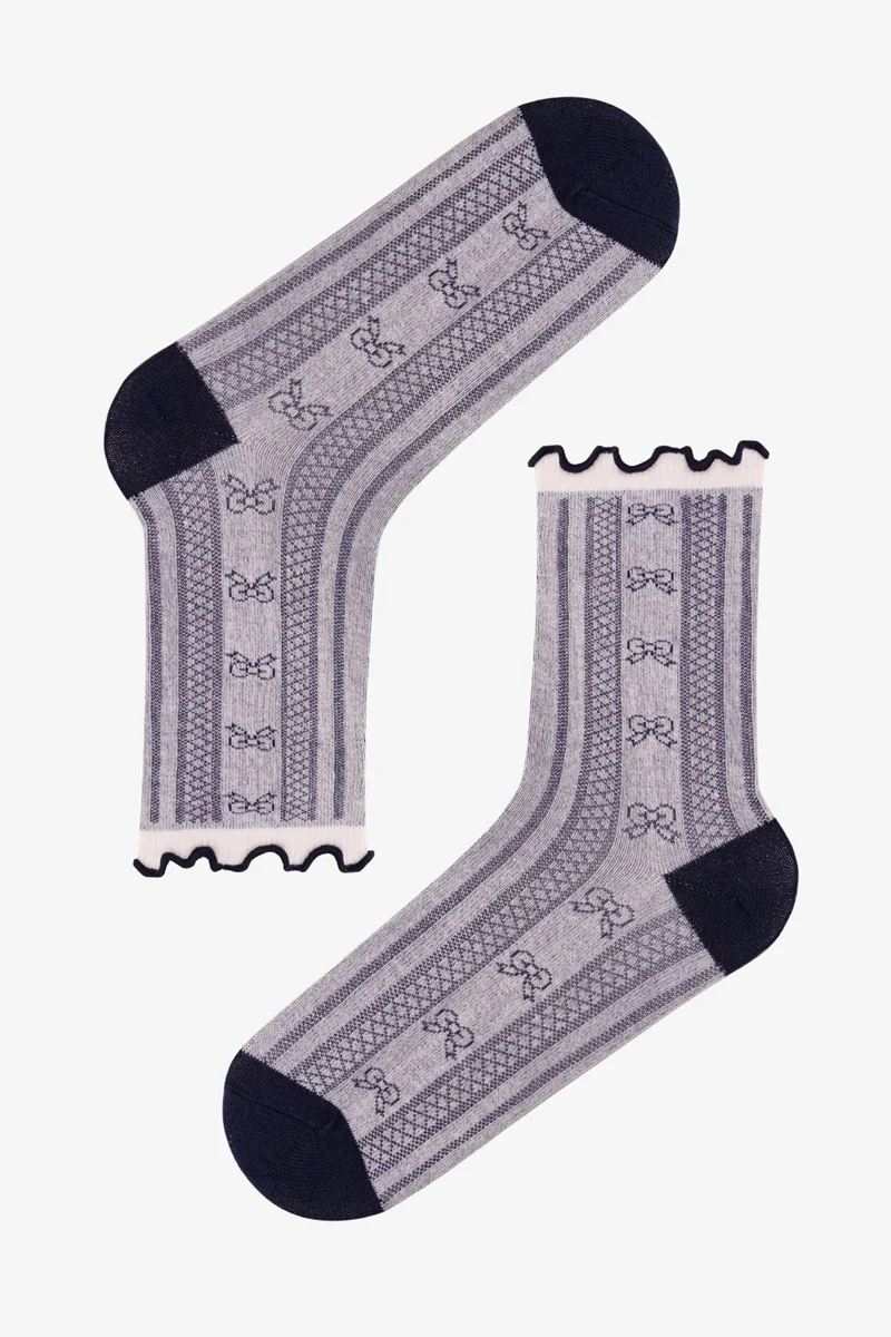 بنتي PENTI Vintage Bowtie Fiyonk Pattern Cotton 2-Pack Crew Socks
