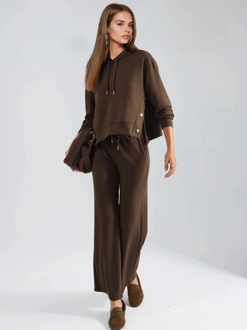 زوبعة Modal Touch Hooded High Waist Wide Leg Two-Piece Set Bersan Collection