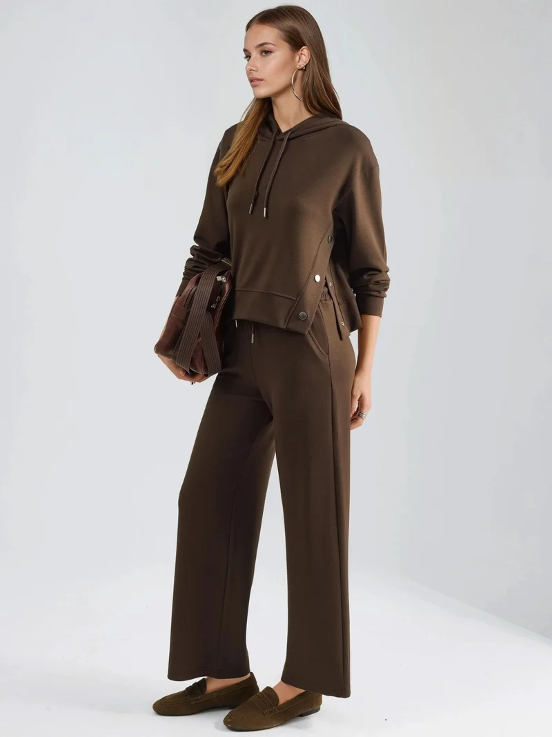 زوبعة Modal Touch Hooded High Waist Wide Leg Two-Piece Set Bersan Collection