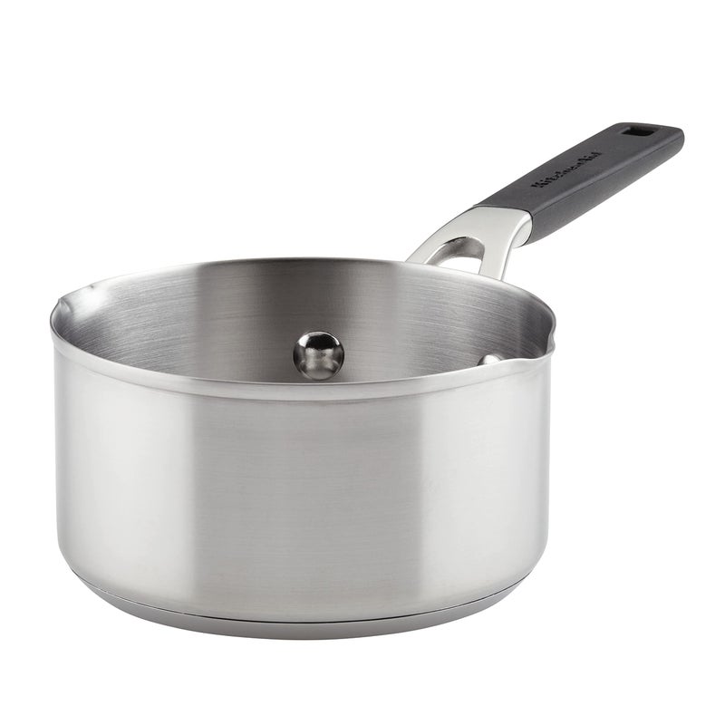 KitchenAid 71018 Stainless Steel Saucepan with Pour Spouts, 1 Quart - Brushed Stainless Steel - Image 1