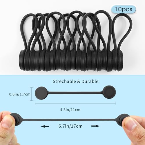 SMLBJUTE 10 Pack Magnetic Cable Ties 43 Reusable Silicone Magnetic Cord Organizers Cable Clips for Bundling and Organizing Black - Image 3