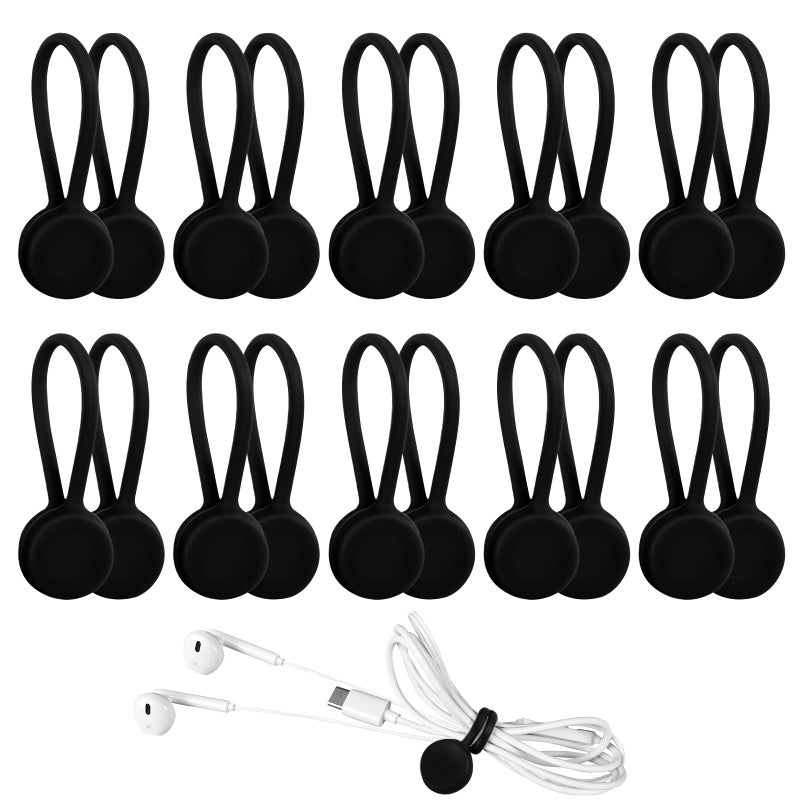SMLBJUTE 10 Pack Magnetic Cable Ties 43 Reusable Silicone Magnetic Cord Organizers Cable Clips for Bundling and Organizing Black - Image 2