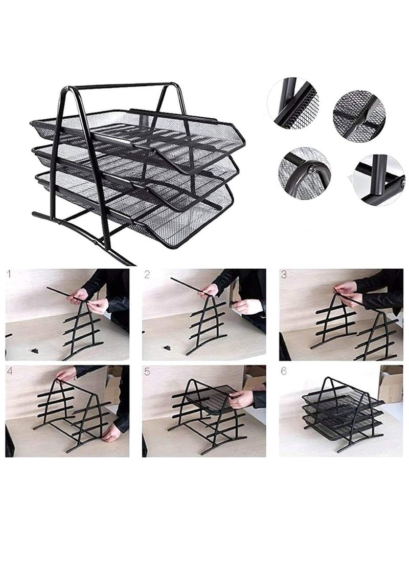 JAJEEK 3-Tier Metal Mesh File Organizer – Desk Tray for A4 Papers, Letters & Folders, Desktop Storage Solution for Office & Home Use - Image 5