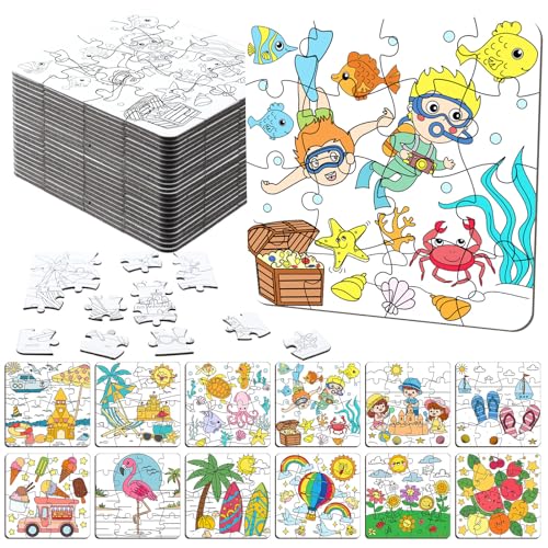 Realspring 24 Pack Color Your Own Jigsaw Puzzles for Kids 35 46 68 Coloring Crafts DIY Paper Puzzles Party Favors Gifts for Toddler Children Learning Education ToysSummer - Image 1
