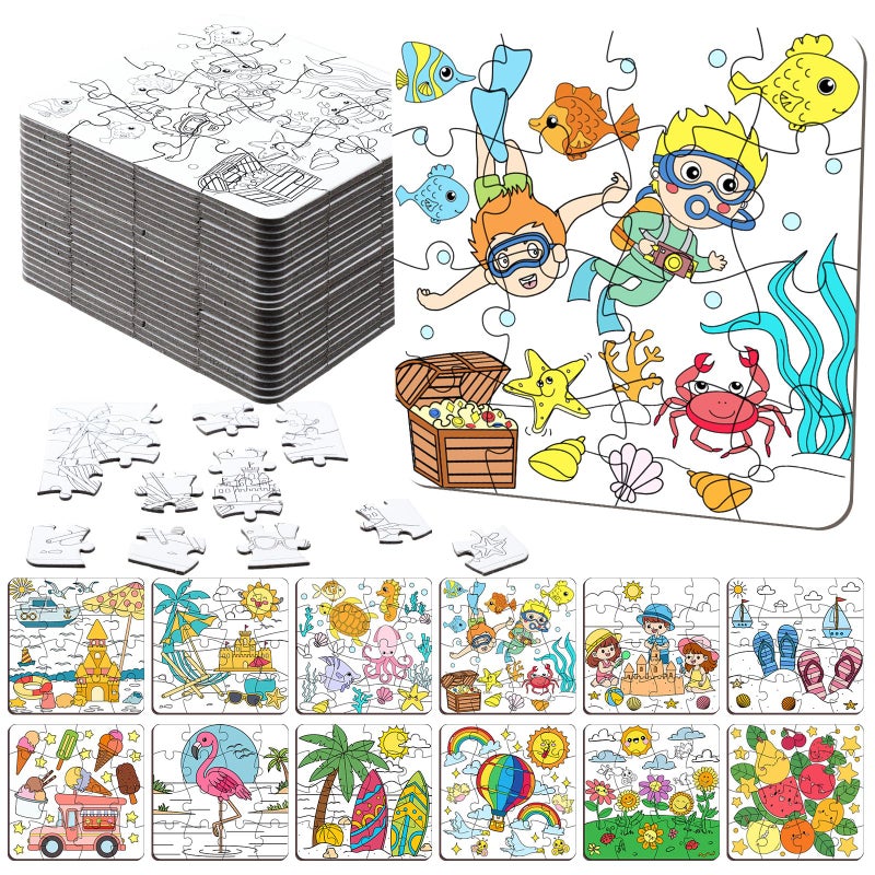Realspring 24 Pack Color Your Own Jigsaw Puzzles for Kids 35 46 68 Coloring Crafts DIY Paper Puzzles Party Favors Gifts for Toddler Children Learning Education ToysSummer - Image 3