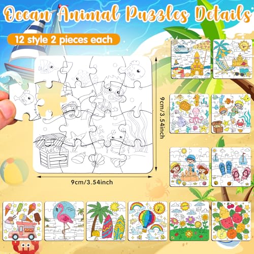 Realspring 24 Pack Color Your Own Jigsaw Puzzles for Kids 35 46 68 Coloring Crafts DIY Paper Puzzles Party Favors Gifts for Toddler Children Learning Education ToysSummer - Image 5