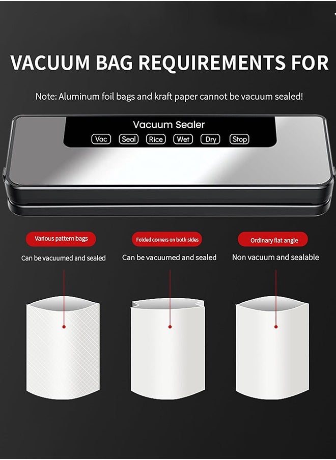 Sealer Machine, 5-in-1 Food Vacuum Sealer Machine, Compact Food Sealer Machine Easy Options for Food Preservation, 30MM Longer Seal Food Sealer for Dry and Moist Food Fresh Preservation with 10