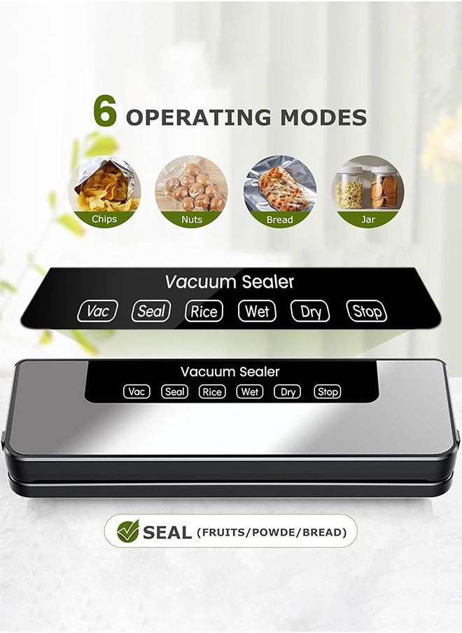 Sealer Machine, 5-in-1 Food Vacuum Sealer Machine, Compact Food Sealer Machine Easy Options for Food Preservation, 30MM Longer Seal Food Sealer for Dry and Moist Food Fresh Preservation with 10