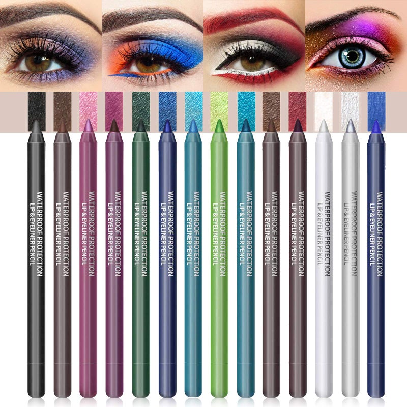 LOKFAR 14 Colors Eyeliner Pen Colorful Set Pearl Eyeliner Kit Metallic Eyeshadow Pencil Matte Glitter Colored EyeLiner Long Lasting Professional Eye Makeup Set Colorful Eyeliner Eye Color for Women