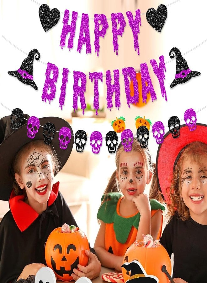لافتة عيد ميلاد هالوين لامعة أرجوانية مُعلقة مسبقًا، مجموعة من زينة عيد الميلاد السعيدة لحفلات الهالوين، لوازم حفلات استقبال المولود، بدون أدوات يدوية - Image 5