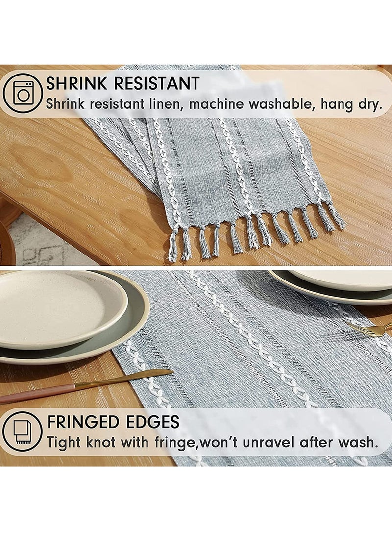 Vintage Table Runner with Tassels 13 x70 Inch Woven Hollow Out Farmhouse Cotton Linen Classic for Dining Party Holiday Decorations, Home Bedroom Rustic Wedding Coffee Dining Machine Washable - Image 5