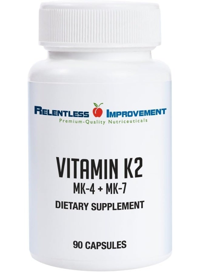 Relentless Improvement Vitamin K2 MK4 Plus MK7 Vegan Naturally-Derived Vege-Caps 90 Count - Image 1