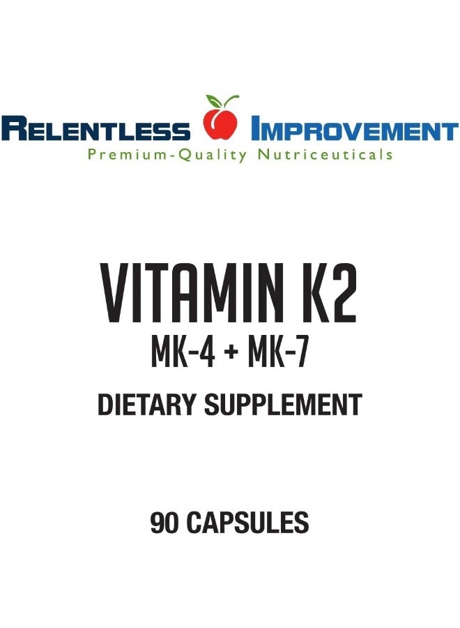 Relentless Improvement Vitamin K2 MK4 Plus MK7 Vegan Naturally-Derived Vege-Caps 90 Count - Image 4