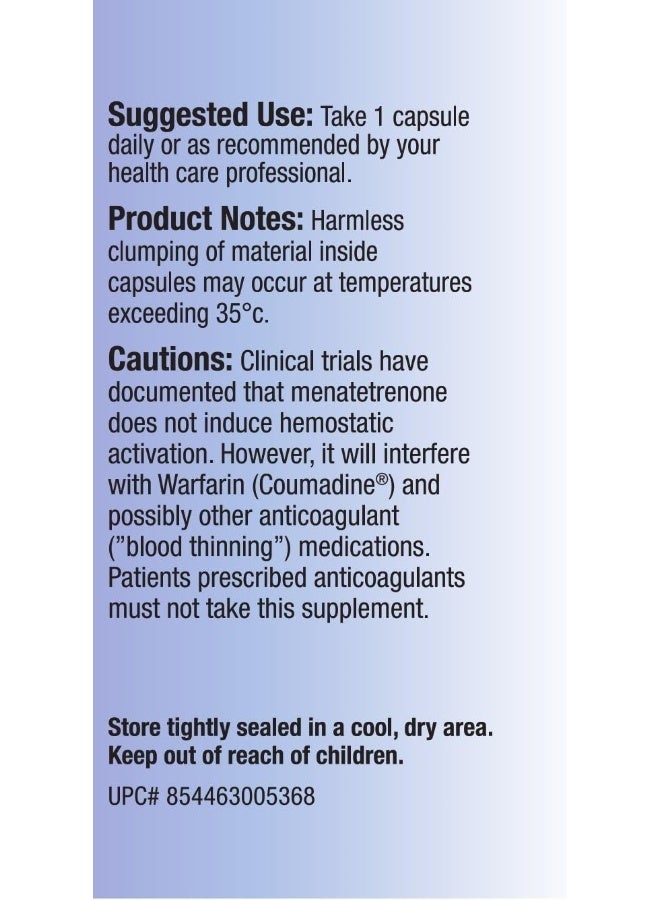 Relentless Improvement Vitamin K2 MK4 Plus MK7 Vegan Naturally-Derived Vege-Caps 90 Count - Image 2