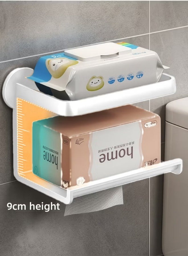 Wall Mounted Tissue Paper Holder, Double-layer Toilet Paper Dispenser, Durable Sturdy ABS Materialc Tissue Rack, No Hole Punching Space-Saving, Multifunctional Tissue Shelf for Bathroom Kitchen Living Room (White, 21x11x13CM) - Image 3