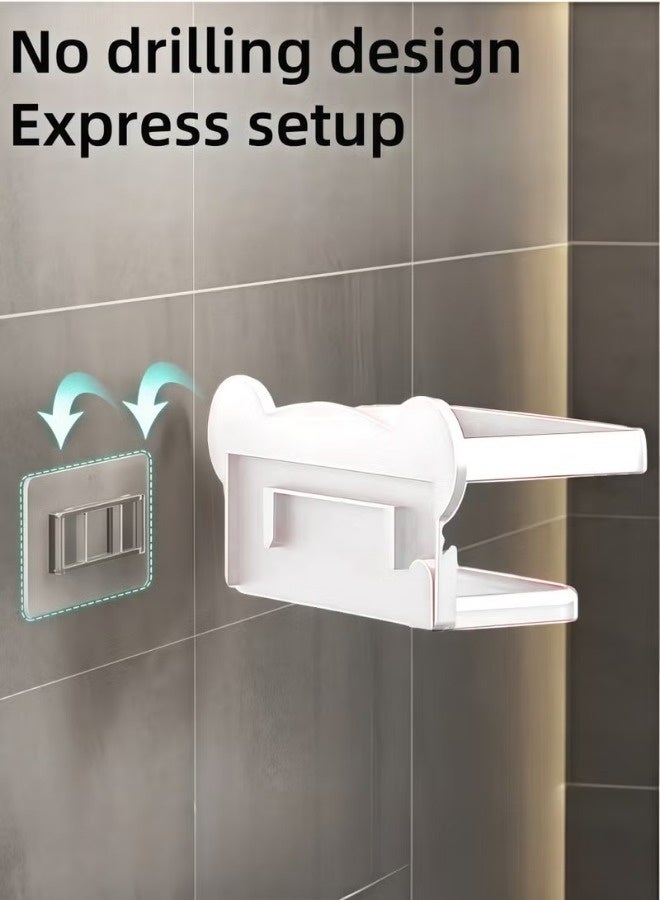 Wall Mounted Tissue Paper Holder, Double-layer Toilet Paper Dispenser, Durable Sturdy ABS Materialc Tissue Rack, No Hole Punching Space-Saving, Multifunctional Tissue Shelf for Bathroom Kitchen Living Room (White, 21x11x13CM) - Image 4