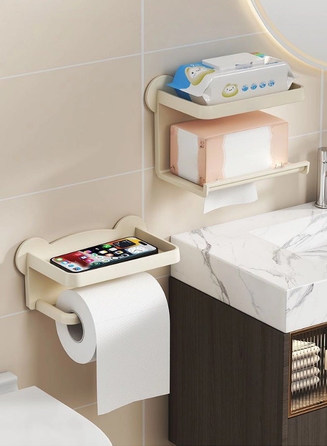 Wall Mounted Tissue Paper Holder, Double-layer Toilet Paper Dispenser, Durable Sturdy ABS Materialc Tissue Rack, No Hole Punching Space-Saving, Multifunctional Tissue Shelf for Bathroom Kitchen Living Room (White, 21x11x13CM) - Image 5